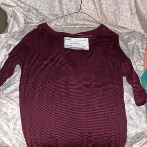 American Eagle Burgundy And Black Striped Shirt Xs